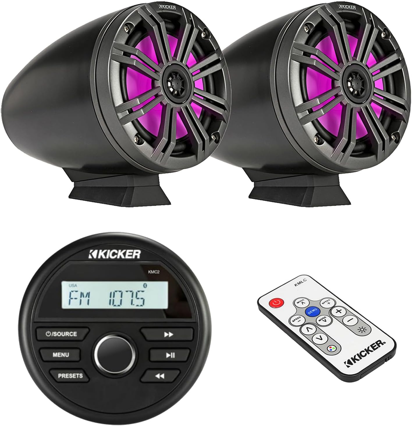 Kicker All-Weather Marine Gauge Style Bluetooth USB Digital Media Center Receiver, 6.5