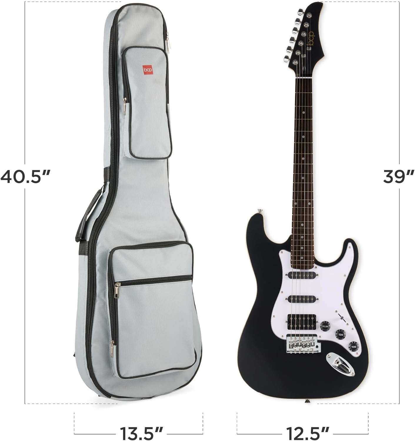 Best Choice Products Beginner HSS Electric Guitar Kit w/Headphone Amp, Padded Gig-Bag, Headphones, Guitar Strap - Satin Black/White