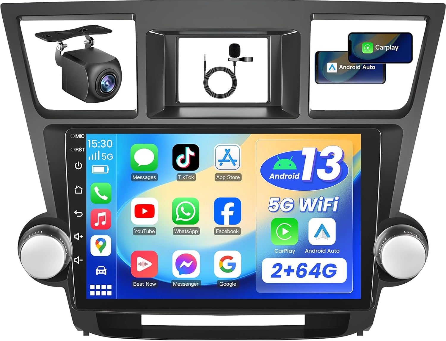 4Core+64G ROM Car Radio Stereo for Toyota Highlander 2008-2013: 10-inche 1280*800 IPS Touchscreen for Highlander Radio with 5G WiFi Wireless CarPlay&Android Auto GPS Bluetooth Backup Camera FM Radio
