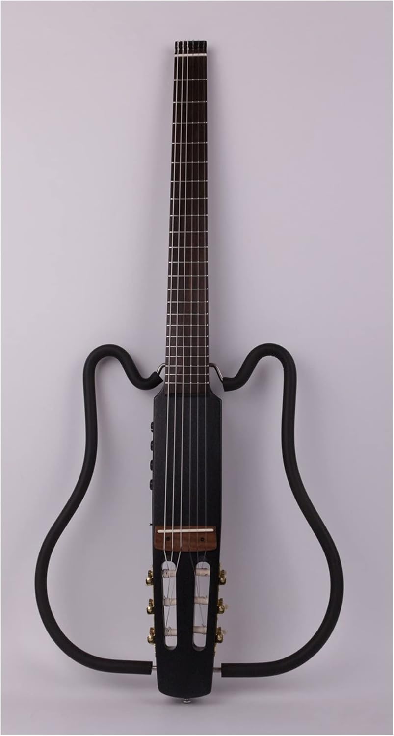 Unfinished Guitar Kit Nylon String Headless Classical Classic Mute Electric Guitar Built-in Effects Travel Portable Folding Foldable Handmade ​Guitar Body (Color : Black)