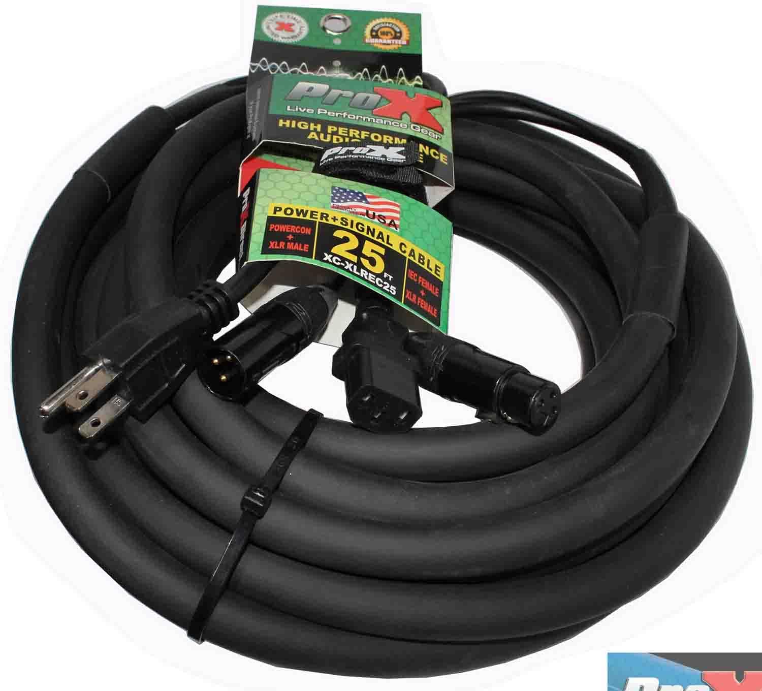 Prox XC-XLREC25 25' IEC Female to NEMA 15P (14AWG) & XLR-M to XLRF (20AWG) Balanced High Performance Audio/Power Cable