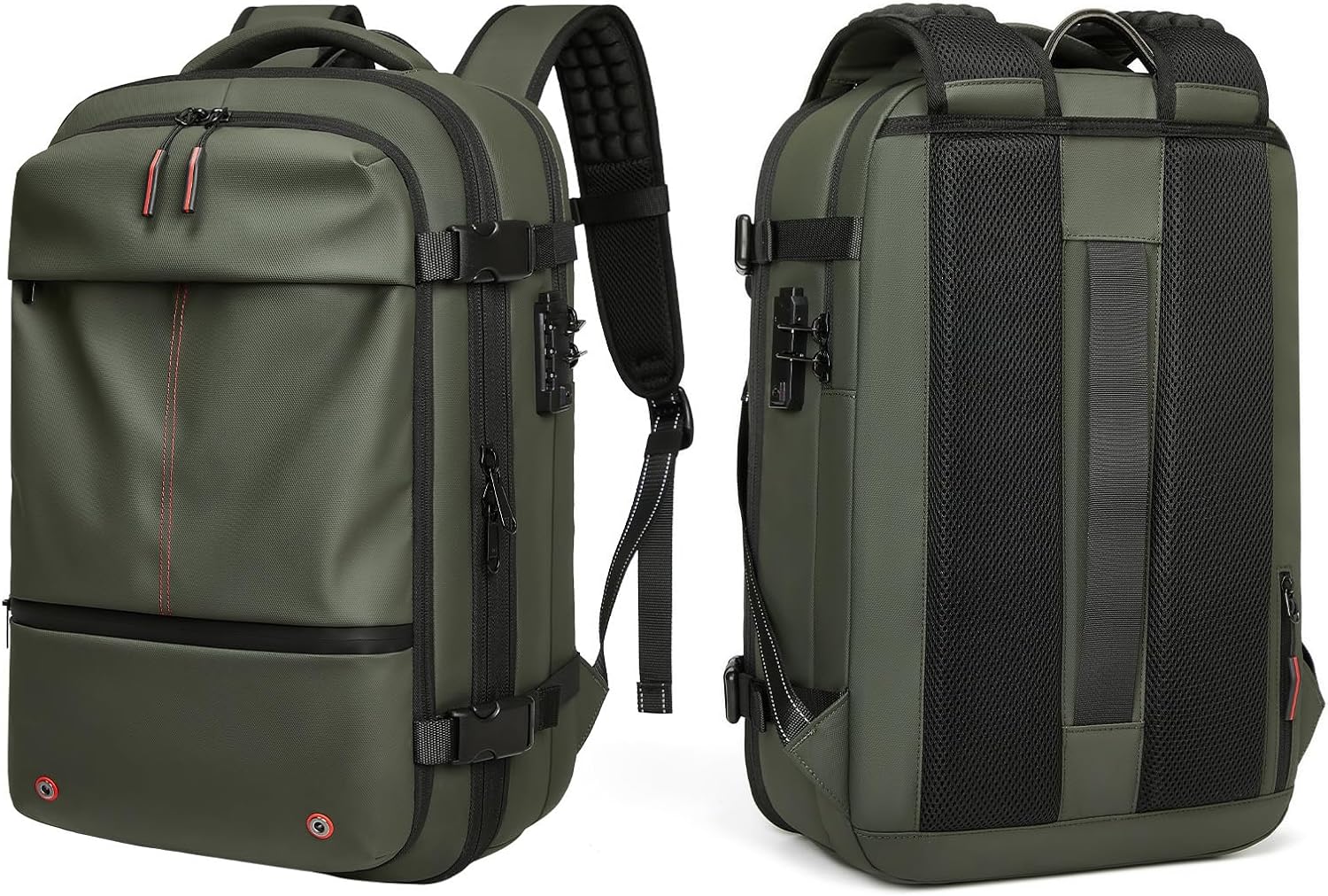 Eujgoov Weekender Backpack Vacuum Seal Compression 25L to 60L Expandable, TSA Lock, with 17 Inch Laptop Compartment, Adjustable Breathable Shoulder Straps for Travel, Luggage Strap (Green)