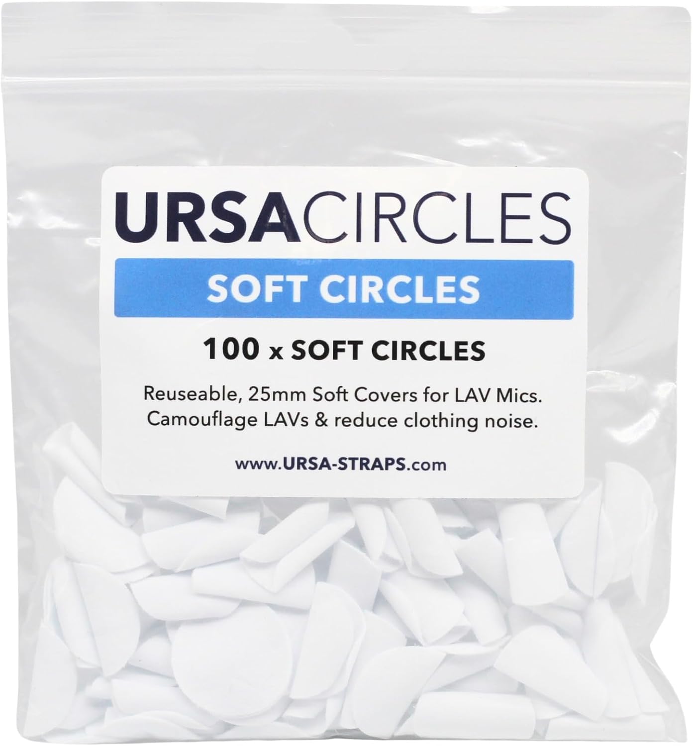 URSA Soft Circles: Reusable Soft Covers That Provide a Shield Against the Wind and Camouflage for Lavalier Mics. (100x Soft Circles, White)