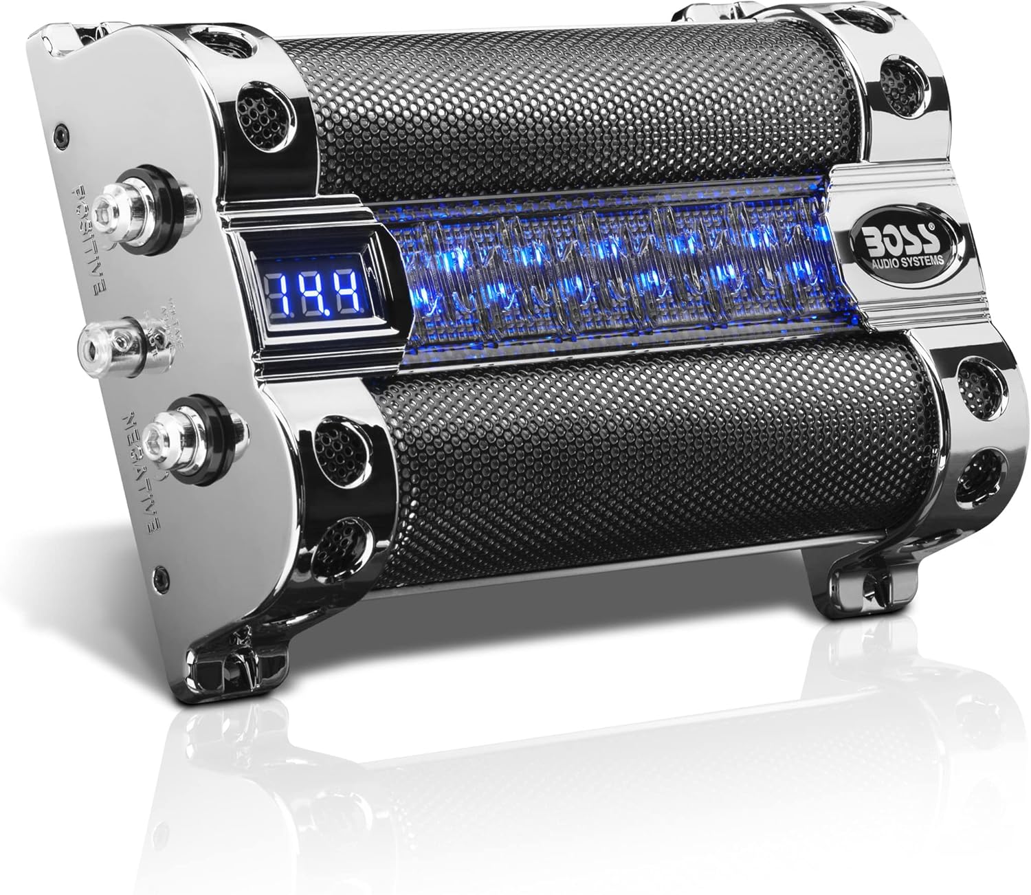 BOSS Audio Systems CAP8 Car Capacitor - 8 Farad, Energy Storage, Enhanced Bass From Stereo, Warning Reverse Polarity Tone, Voltage Overload Low Battery Voltage Led