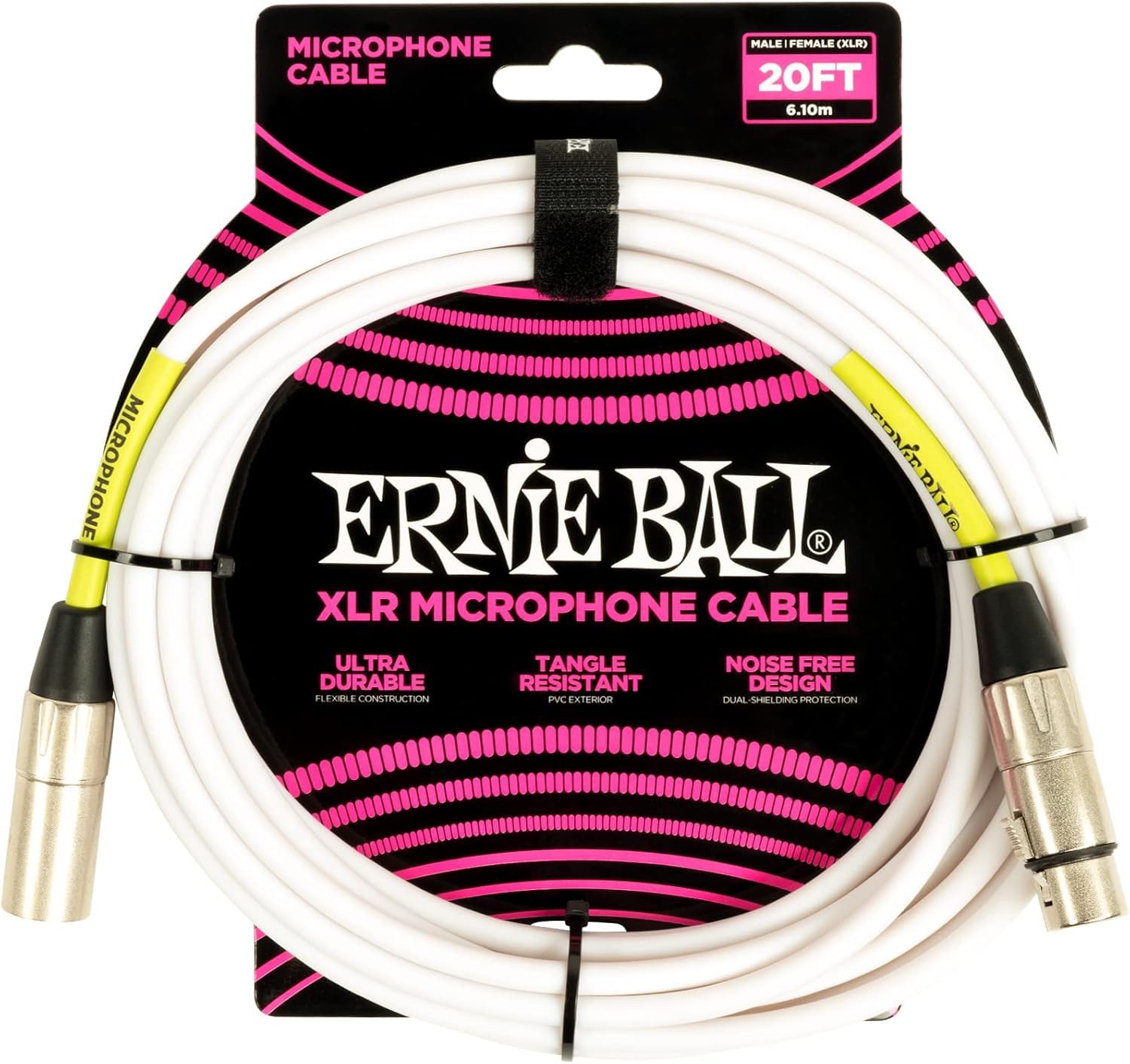 Ernie Ball XLR Microphone Cable with Zorro Polishing/Cleaning Cloth (20 Feet) Pack of 2 P06389