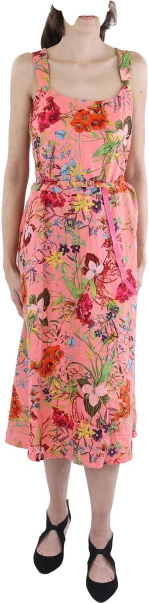 Anne Klein Women's Scooped Neck a Line Midi Dress with Belt