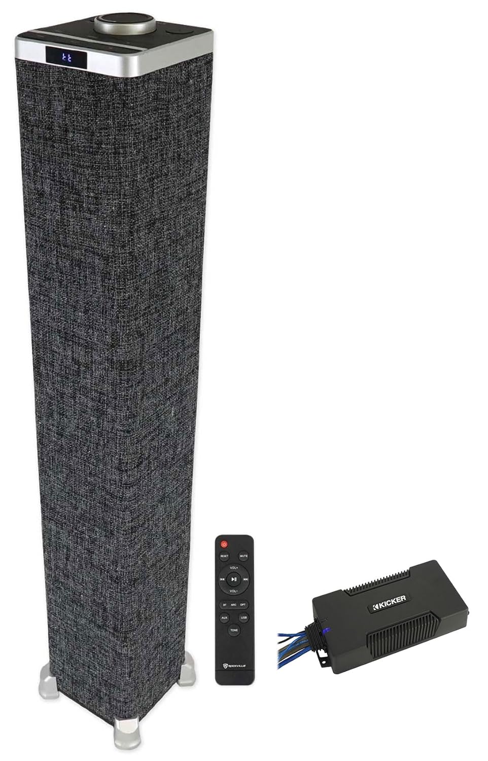 KICKER 48PXA6001 600w Mono Amplifier 1-Ohm Sub Amp for ATV/UTV/RZR Bundle with Rockville Home Speaker (2 Items)