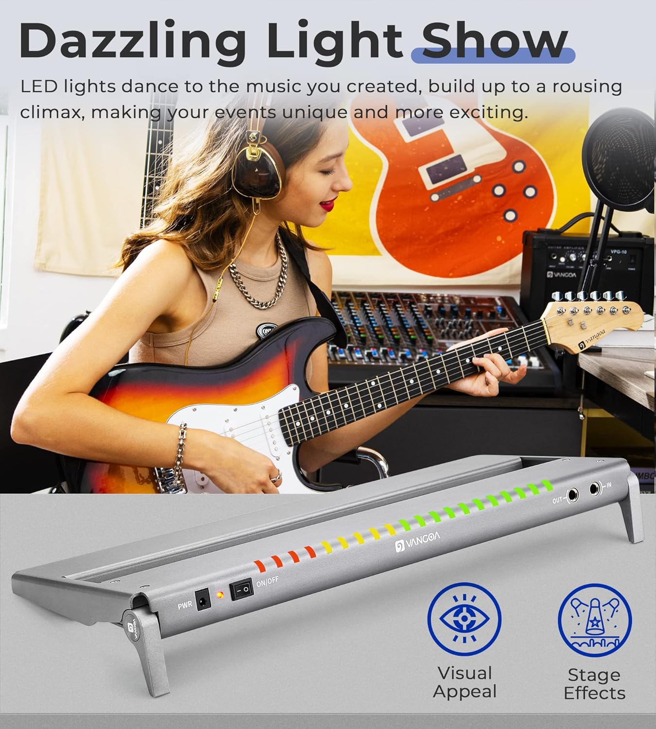 Vangoa Guitar Pedal Board with Built-in Isolated Power Supply, VPPD-S Aluminum Small Portable Folding Powered Guitar Pedalboard with Carry Bag, 2.8lb, Gray