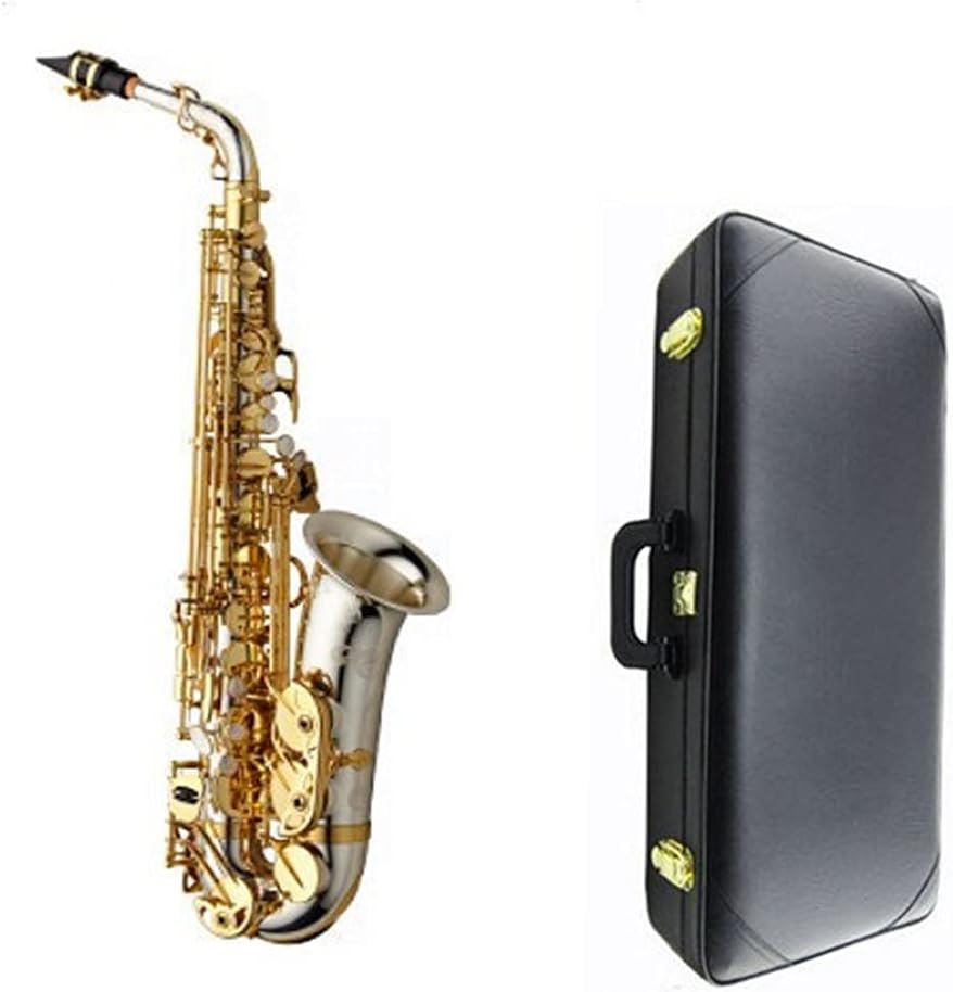 Alto Saxophone Nickel Plated Gold Key Professional Sax Mouthpiece with Case and Accessories Student Saxophone