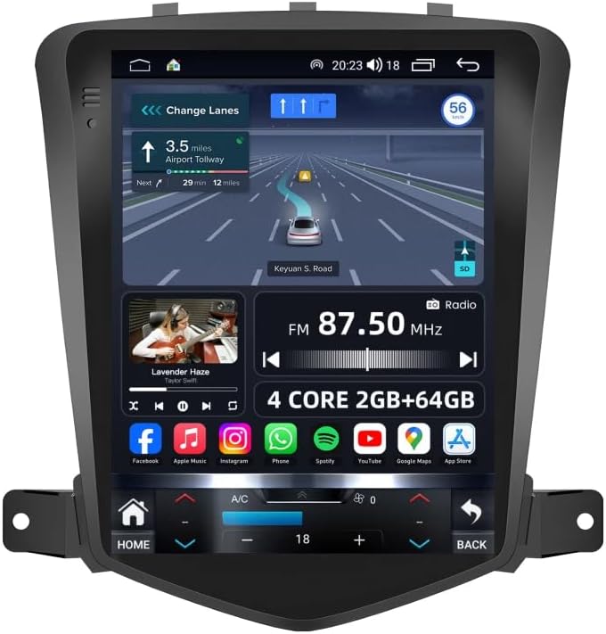 Car Radio Stereo for Chevy Cruze 2009 2010-2015:Wireless Carplay Andriod Bluetooth 5.0 FM/RDS Audio 5G-WiFi 1080P Backup Camera