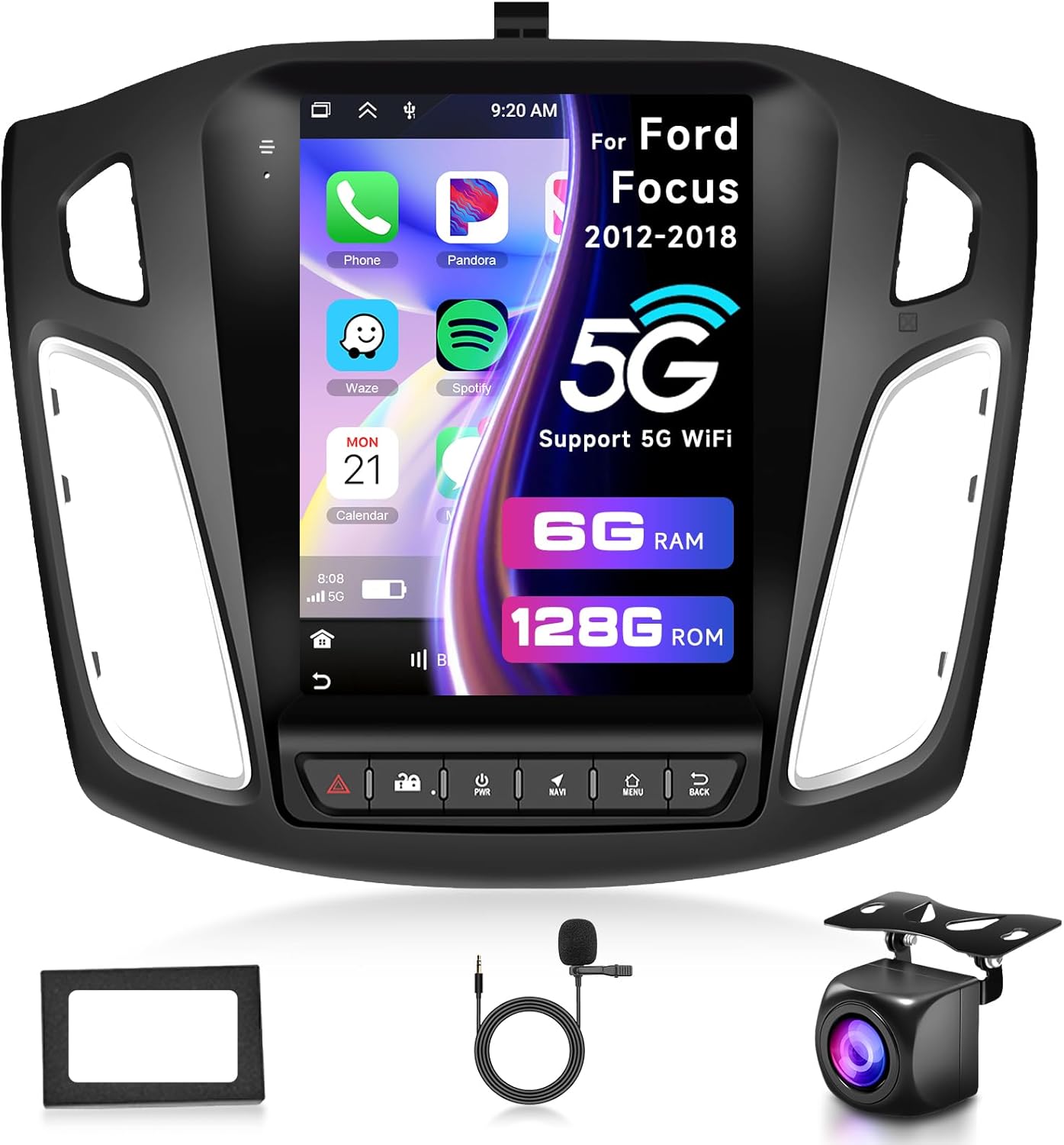 8 Core 6+128G Android Car Stereo Car Radio for Ford Focus 2012-2018 Wireless Carplay Android Auto, 9.7'' Touch Screen Head Unit with Mirror Link WiFi FM/RDS EQ Backup Camera SWC