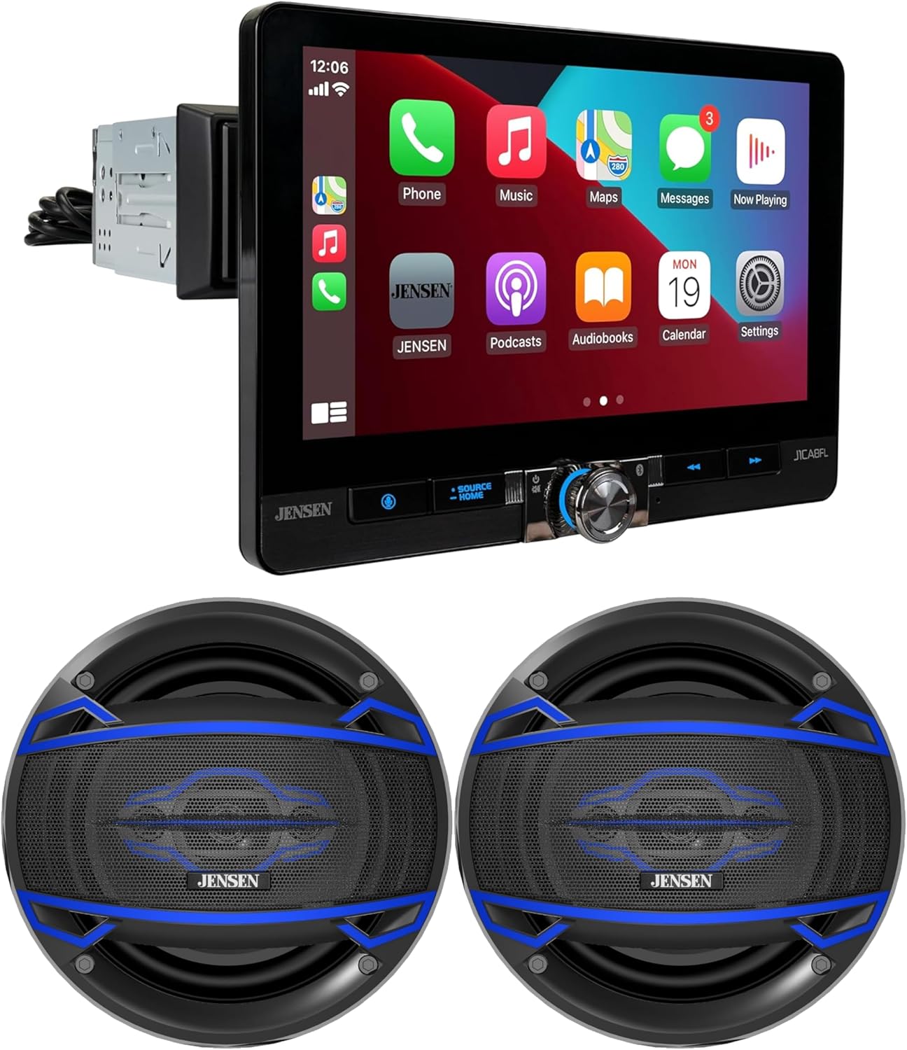 JENSEN J1CA8FL 8-inch Car Stereo & JS6504 4-Way 6.5 inch Car Speakers