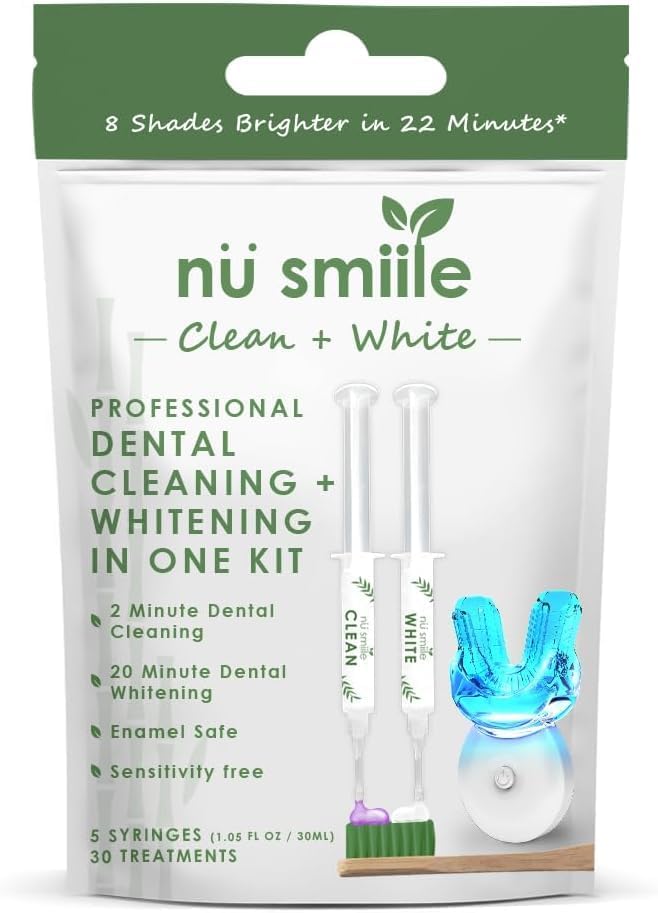 Professional Cleaning and Teeth Whitening Kit by nu smiile - Includes Blue LED Light - Visible Results in 20 Minutes - Xyliprox Teeth Whitening Gel - 30 Treatments