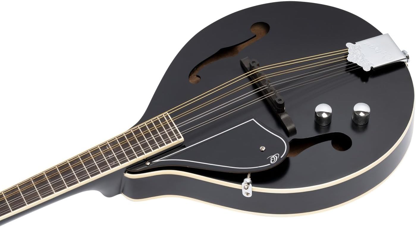 Ortega Guitars, 8-String A-Style Series Left-Handed Acoustic-Electric Mandolin w/Bag, White,Chrome,Bronze, Voll (RMAE40SBK-L)