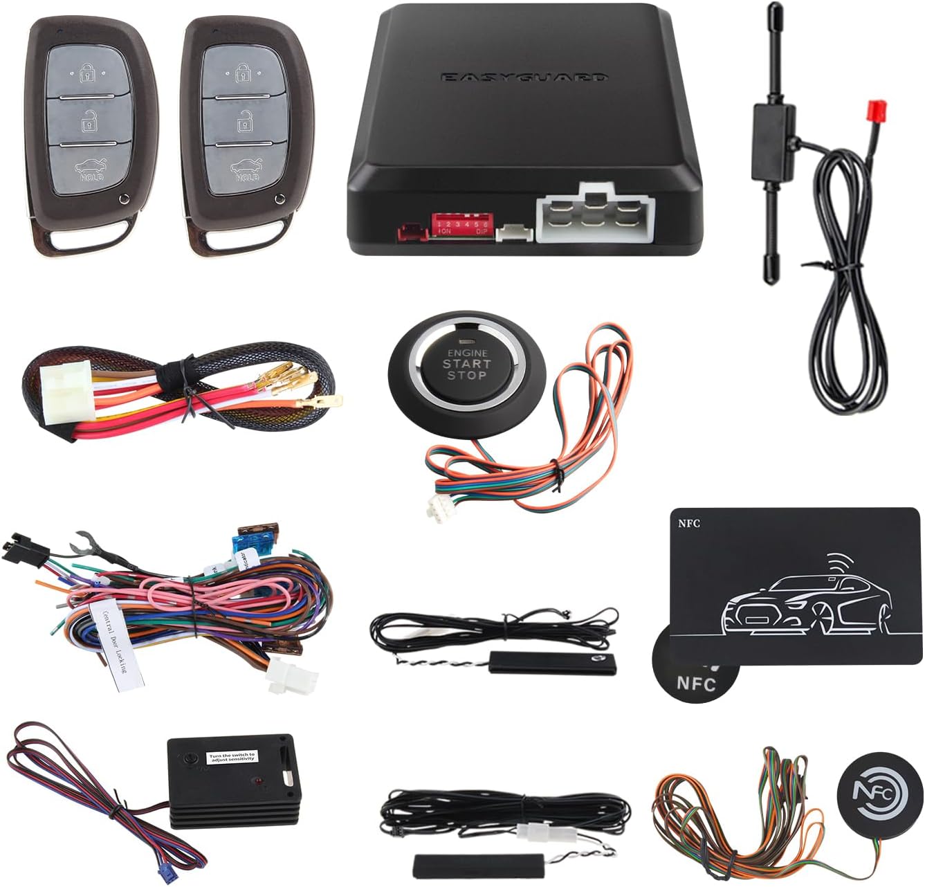 EASYGUARD EC002-HY2-NS Smart Key Passive keyless Entry System with keyless go Remote Start pke Lock and Unlock Shock Warning