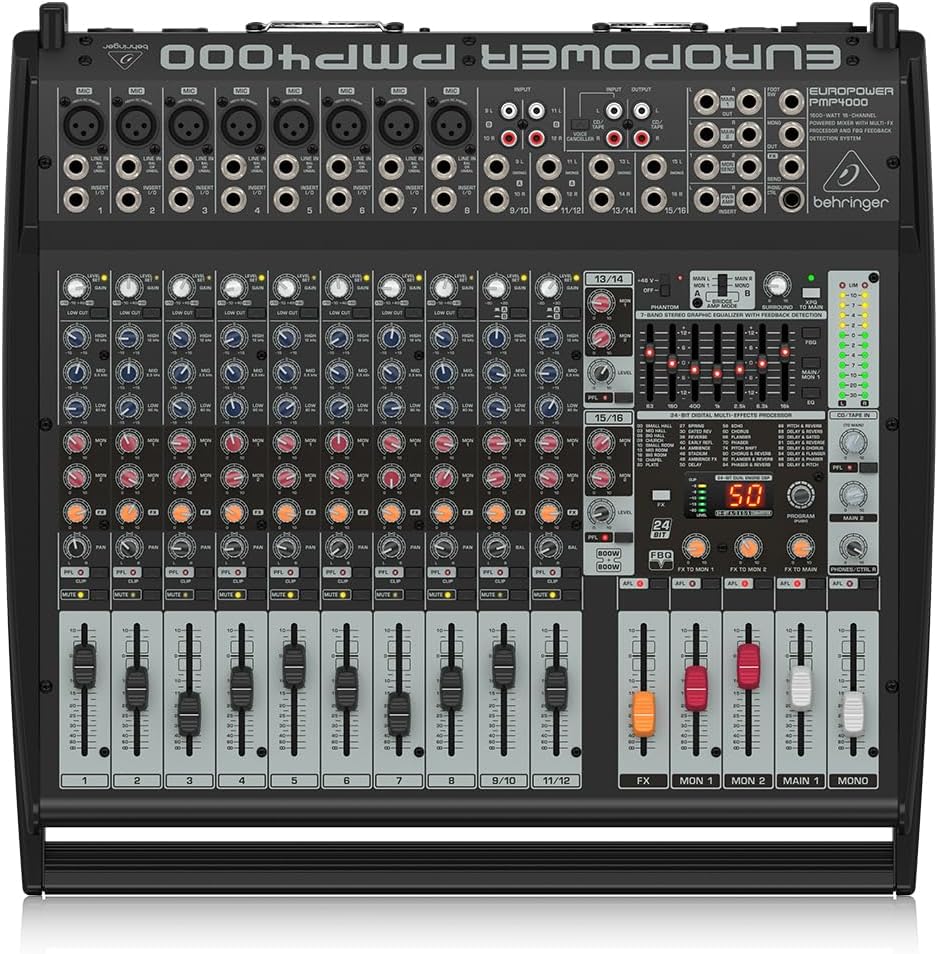 Behringer Europower PMP4000 Powered Mixer - 16 Channels, 1600 Watts with Multi-FX Processor and FBQ Feedback Detection System