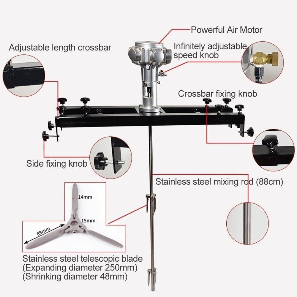 Pneumatic Paint Mixer Air Agitator, Pneumatic Paint Mixer, Paint Stirring Machine with Support Hanger and Folding Propeller
