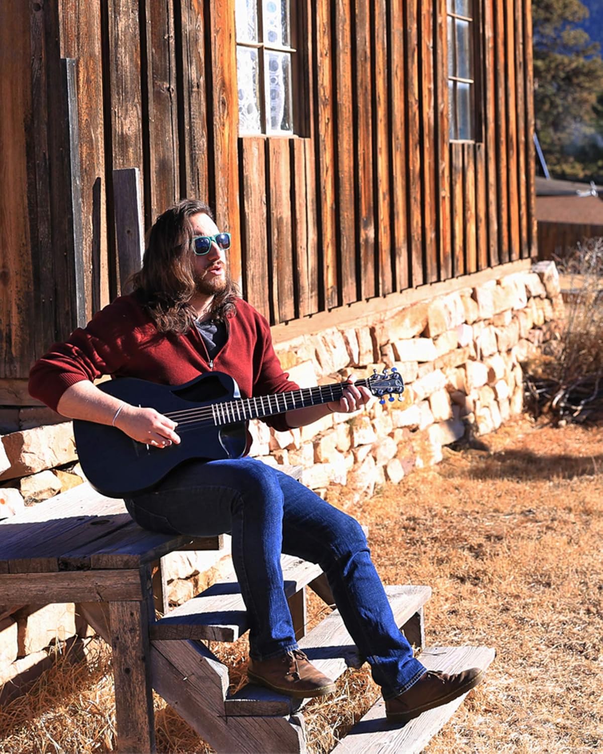 Journey Instruments Carbon Fiber Travel Guitar – OF660M Traveling Acoustic Guitar with Collapsible Patented System – Portable Backpack Case (Matte Black)