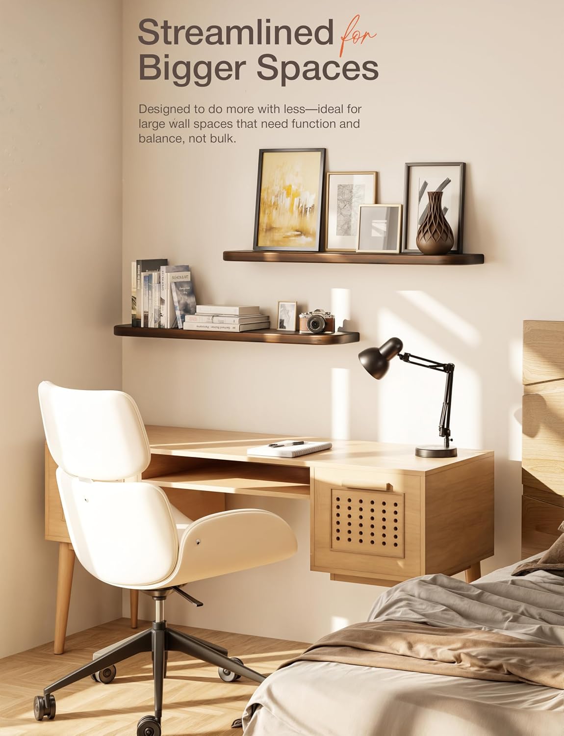 BATODA Set of 2 36” Acacia Floating Shelves for Wall (Round Edge) - Floating Bookshelf Wall - Storage Wood Shelves for House Decor, Kitchen, Bathroom - Brackets and Hardware Included (Walnut Color)