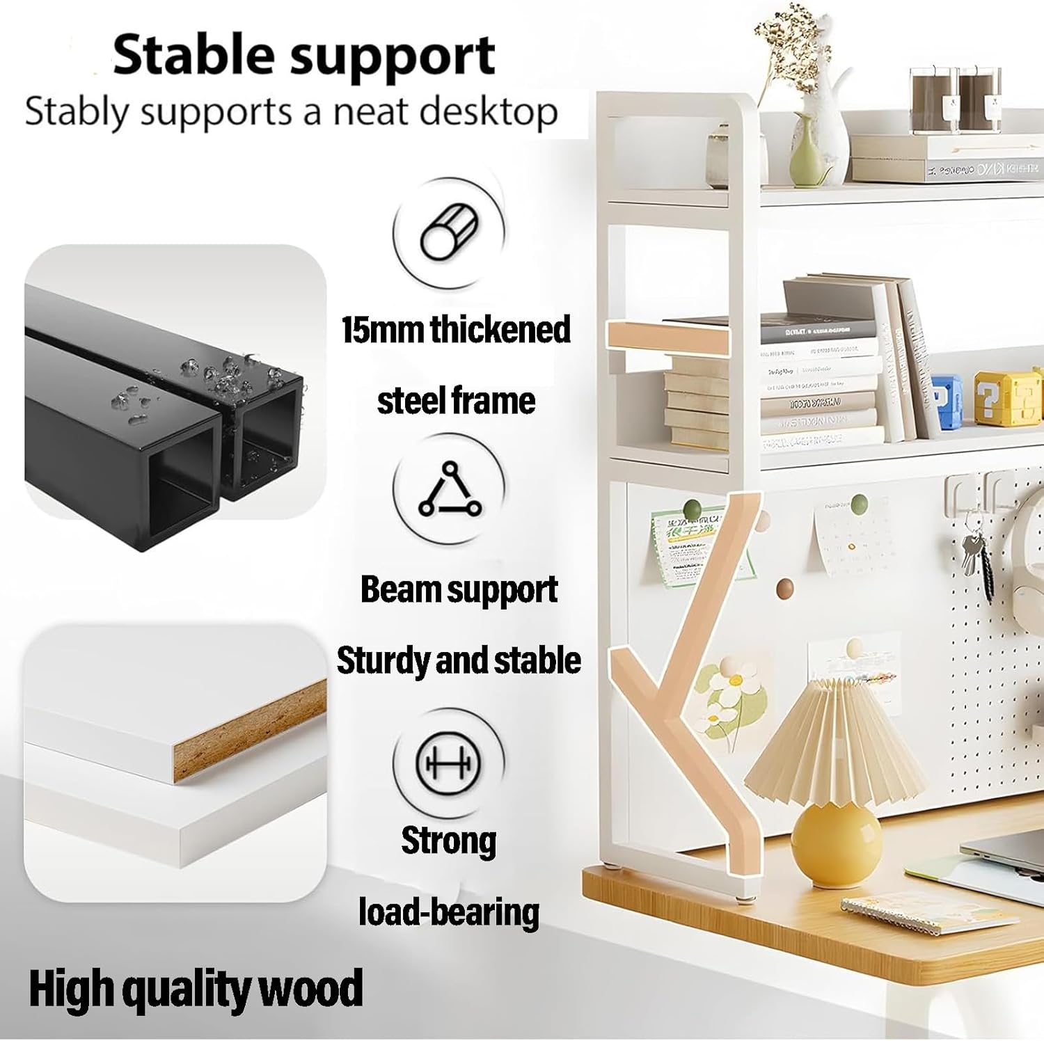 Desktop Hutch Bookshelf, Computer Desk Bookcase, Wooden Storage Rack for Desktop, Countertop Storage Organizer Rack, Desk Hutch Top Only for Dorm, Home, Office (Black, 50 * 25 * 96cm)