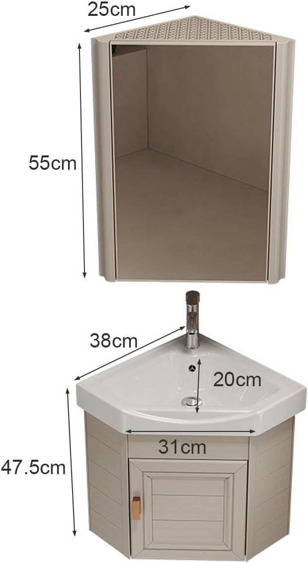 Ceramic Bathroom Corner Sinks, Small Bathroom Sink Wall Mount Bathroom Corner Sinks, Wall Cabinet With Utility Sink Set, For Small Space, Single-apartment(White,38cm)