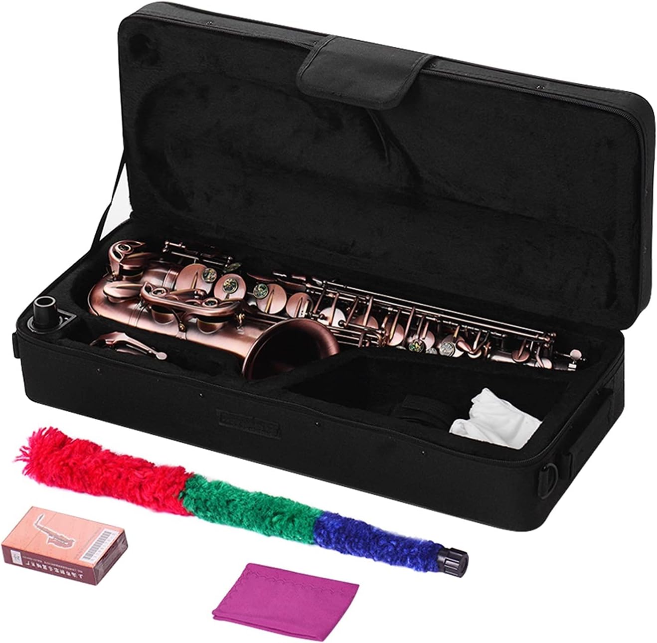 Professional Saxophone High Grade Red Bronze Bent EB Alto Saxophone E-Flat Sax Carved Pattern Woodwind Instrument with Carry Case Gloves Brass Sax Beginners Kit