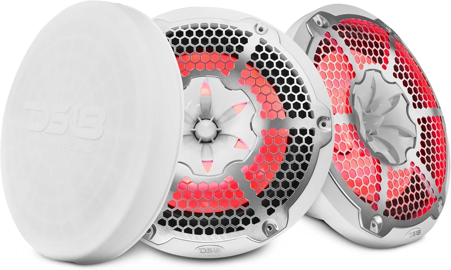 DS18 Hydro NXL-10M/WH - High End Mesh Grill Coaxial Speaker Pair - 2-Way Car Speaker with Integrated RGB Lights - 900 Watt Car Audio System - Water Resistant Speakers - 10 Inches, White