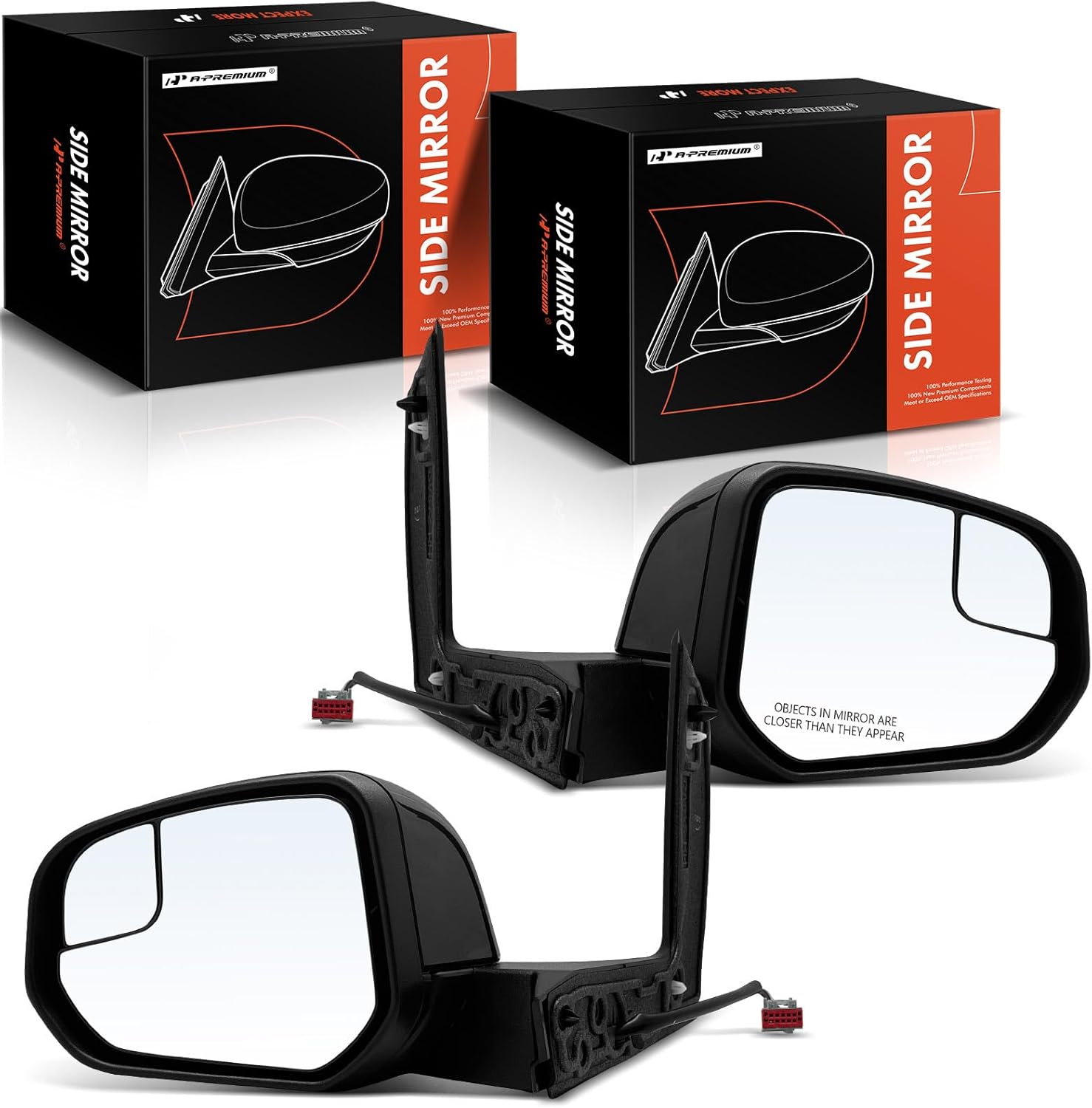 A-Premium Pair (2) Driver and Passenger Side Power Door Mirror - Compatible with Ford Transit Connect 2019-2023 - Heated Power Folding Black/Chrome Outside Rear View Mirror w/Blind Spot Detection