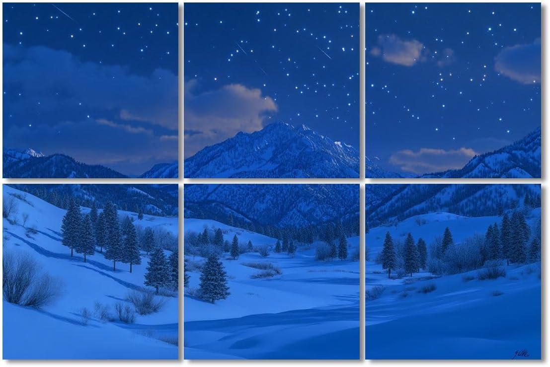 6 Pack Art Acoustic Panels Sound Absorbing Winter Snow Scene Mountain Blue Nature Landscape Snowy Snow covered Decorative Soundproof Wall Panels Self Adhesive for Recording Studios Office 72
