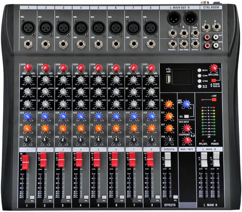 Professional Sound Board Console System 8-Channel Sound Mixing Board USB Pro Studio DJ Sound Controller Voice Mixing Sound Mixing Console Music Recording Equipment for Stage Performance Bar Home Party