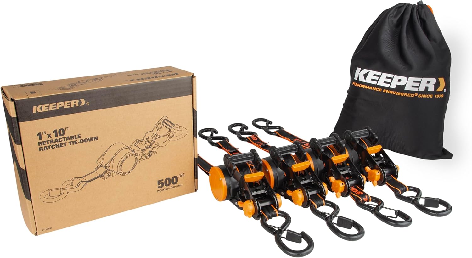 Keeper 4-Pack Retractable Ratchet Tie Down Straps – 1