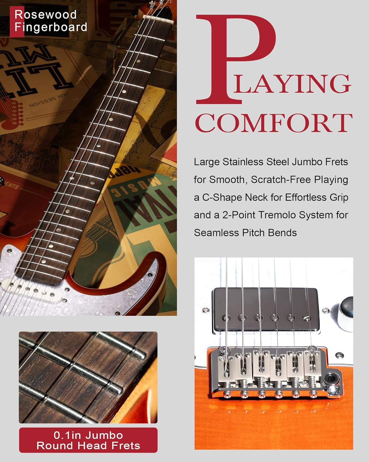 AKLOT Solid Body Electric Guitar - Flame Maple Top, HSS Alnico V Pickups with Coil-Split, Roasted Maple Neck, Locking Tuners, Veltrix Series, Inferno Burst