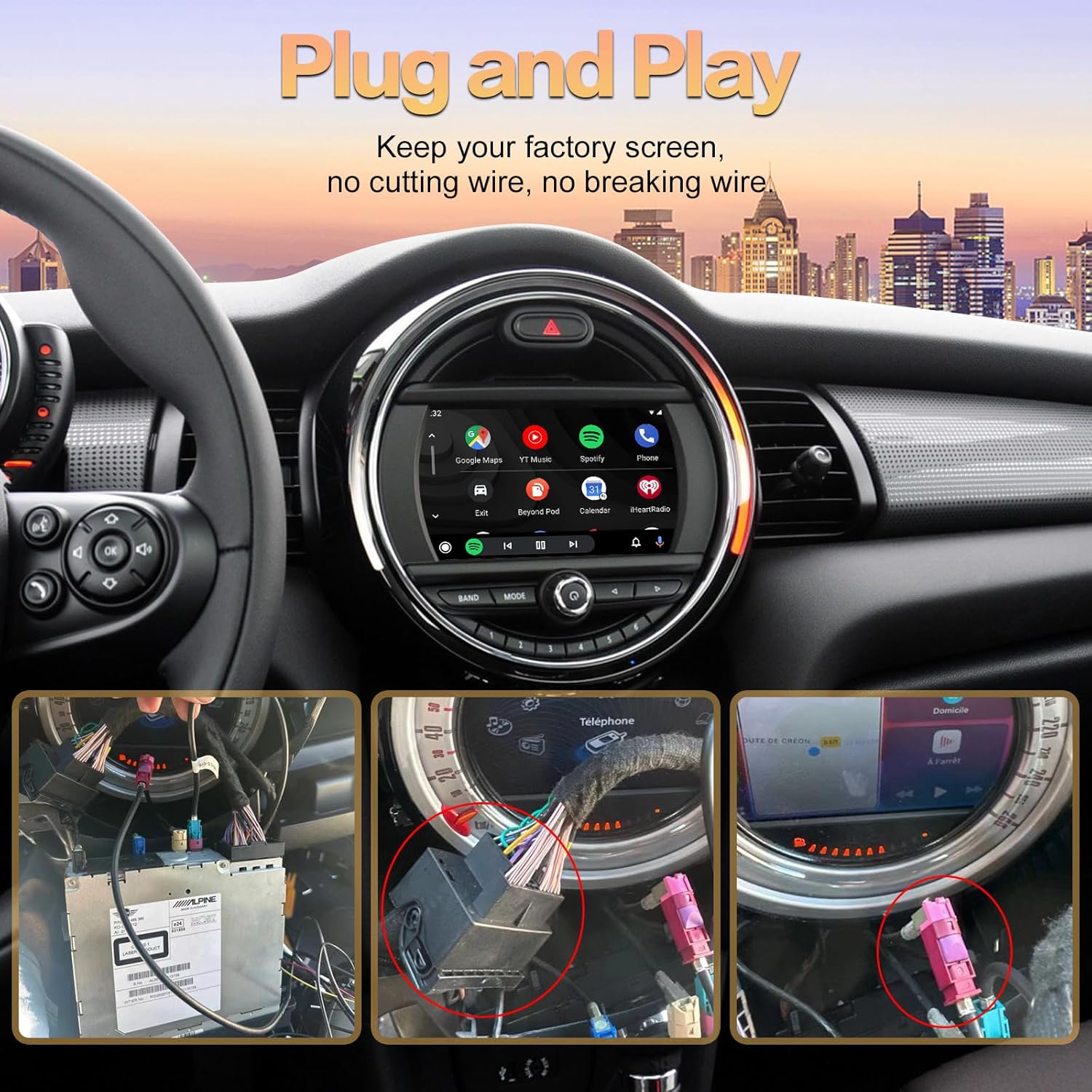 Carplay Wireless Decoder for BMW Mini 2014-2017 Year Car, Android Auto Retrofit Kit for BMW NBT System, Support Wireless Android Auto, YouTube,Mirrorlink, Reverse Camera