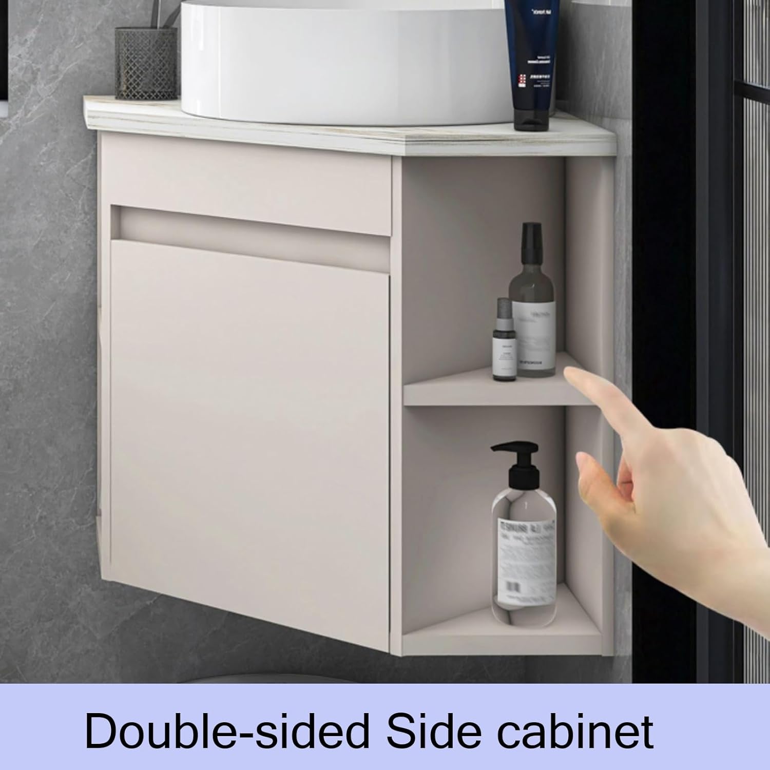 Corner Bathroom Sink, Corner Bathroom Vanity with Mirror Cabinet, Wall Mount Ceramic Vanity Sink, Floating Wash Basin with Sink Cabinet(15inchx38cm)