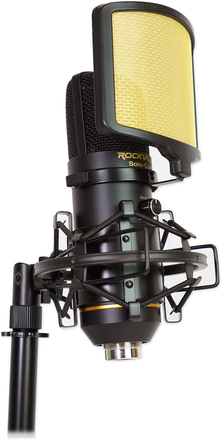 Rockville Solo-Cast 24-bit 192kHz USB Mic, Unidirectional Condenser, Built-in Interface, Metal Stand, Shock Mount, Pop Filter, for Podcasting and Streaming
