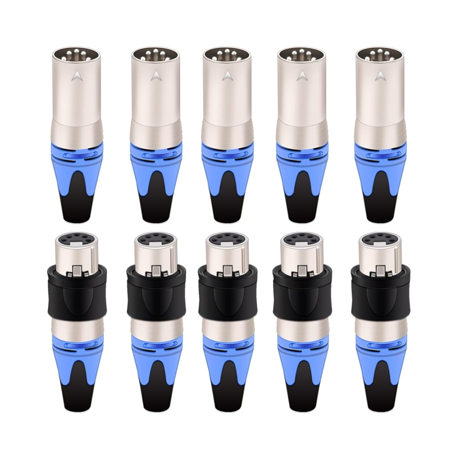 10Pcs/5sets 5Pin XLR Male&Female Plug MIC Cable Wire Connector Nickel Plated 5 Pole XLR Plug Black/Silver Shell (Color : 5xM 5xF-Blue-S)
