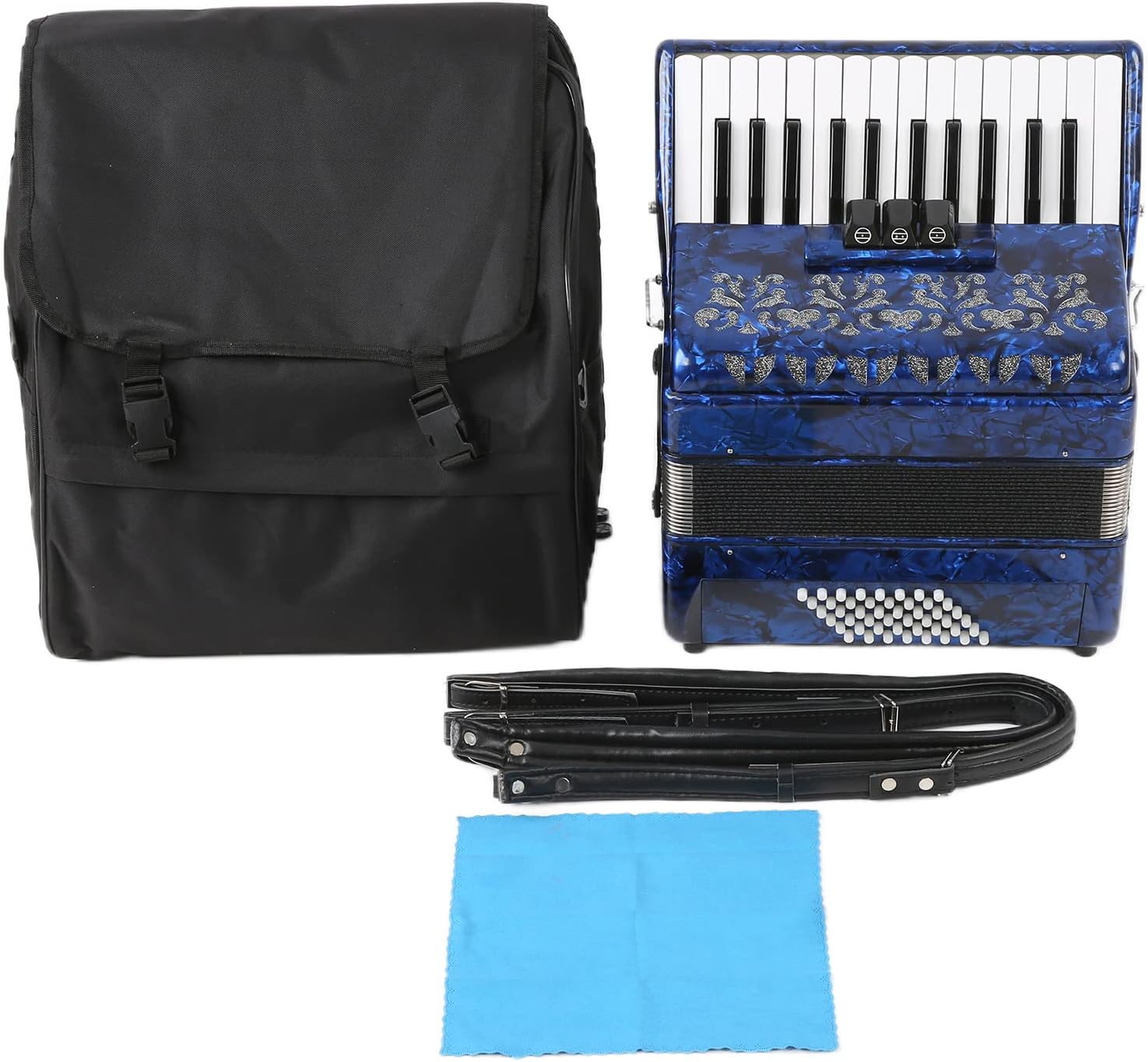 Focket Accordion, 26 Key 48 Bass Celluloid Piano Accordion with Straps, Professional International Standard ABS Piano Keyboard Musical Instrument for Stage Performance