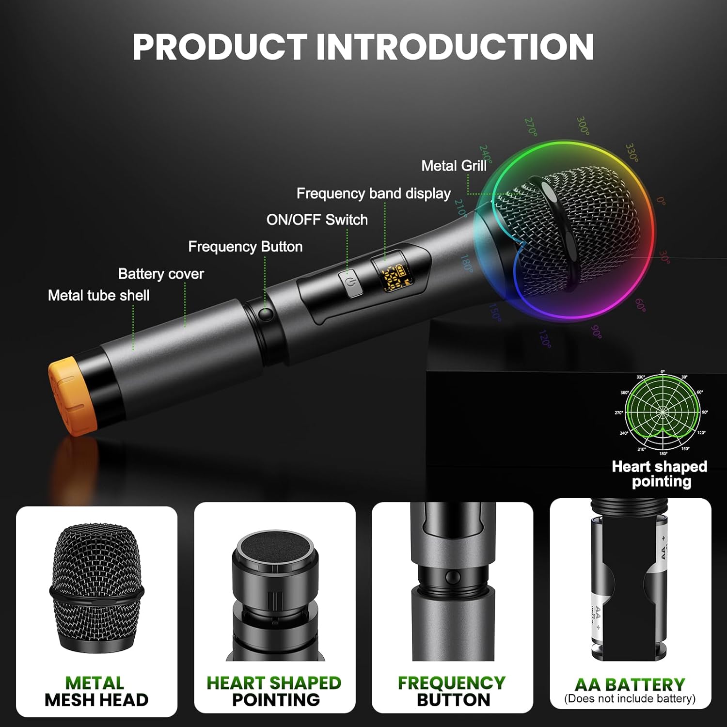 Wireless Microphone System Cordless Dynamic Mic UHF Dual Channel Wireless Handheld Microphone with Echo Bluetooth Volume Control for Karaoke Singing Church for Amplifier Speaker Mixer