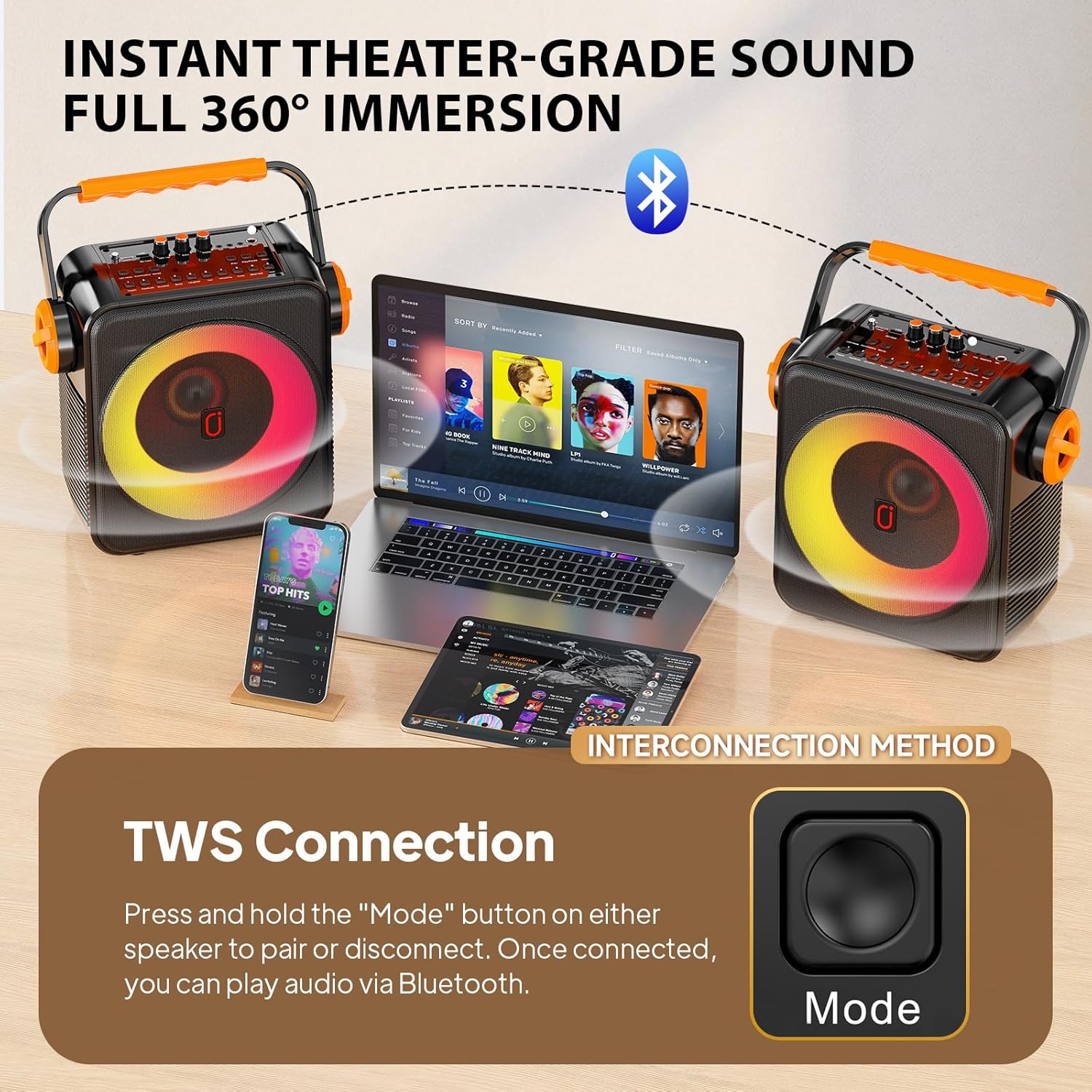 Karaoke Machine with 2 Microphones, Portable Bluetooth 5.3 Karaoke Speaker for Adults, PA System with Echo Adjustment for Outdoor Events, Gatherings and Parties, Stage Subwoofers (80W)