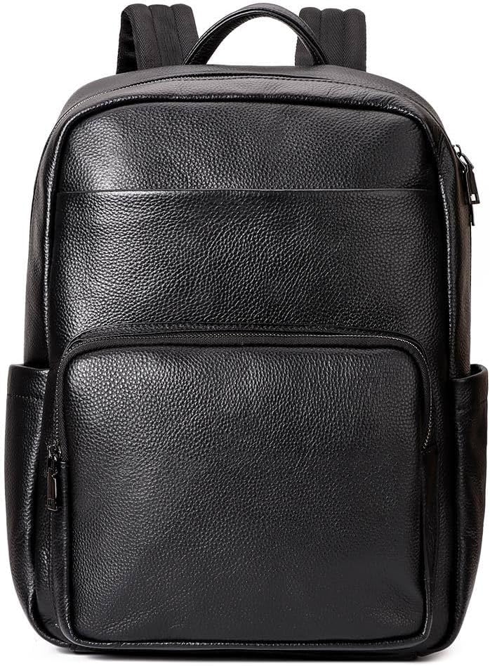 Genuine Leather Backpack for men Travel Laptop Compartment Vintage Ladies Backpack Gift Box Gifts for Men (Black)