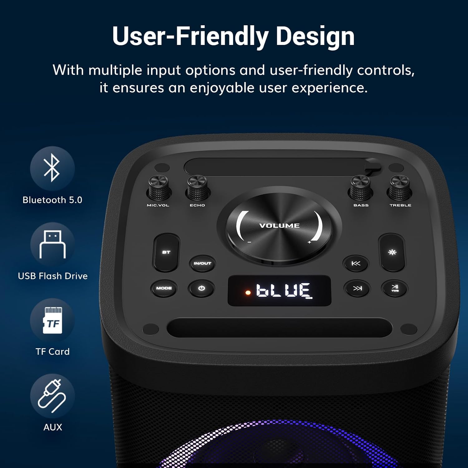 Bluetooth Karaoke Machine for Adults with 2 UHF Wireless Microphones Mic, TONOR Portable PA Speaker System with Party LED Lights, Supports USB/TypeC/TF, Ideal for Home Karaoke Party Outdoor Events K60