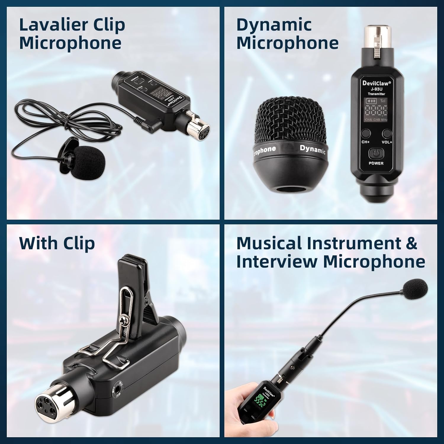 Multifunctional UHF Wireless XLR Adapter System,Transmitter & Receiver for Dynamic Microphones Guitar Mixer PA System, 16 Adjustable Frequencies, USB Charge, 250ft Range