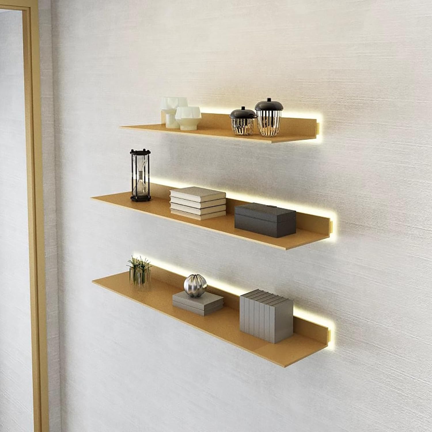 Illuminated Wall Shelf Built-in LED,Aluminum Alloy Display Stands,Floating Shelves Wall Mounted,Light Creative Metal Display Shelves for for Storage (Color : Gold, Size : 120cm/47.24in)