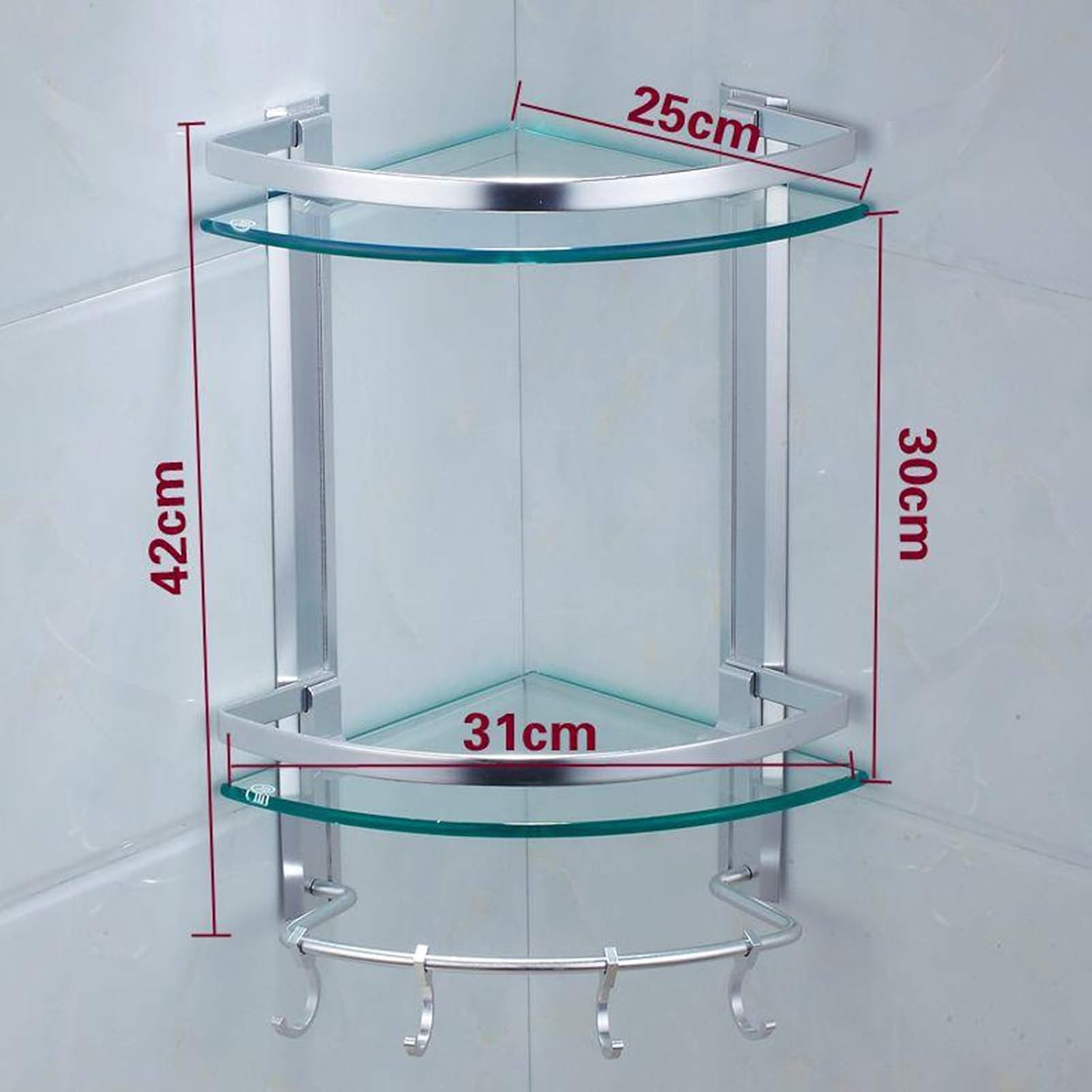 Bathroom Glass Shelf Bathroom Glass Shelf,with Aluminum Rail and Towel Bar Shower Wall Mount Corner Shelf,Silver Sand Sprayed Bathroom Furniture,Style2