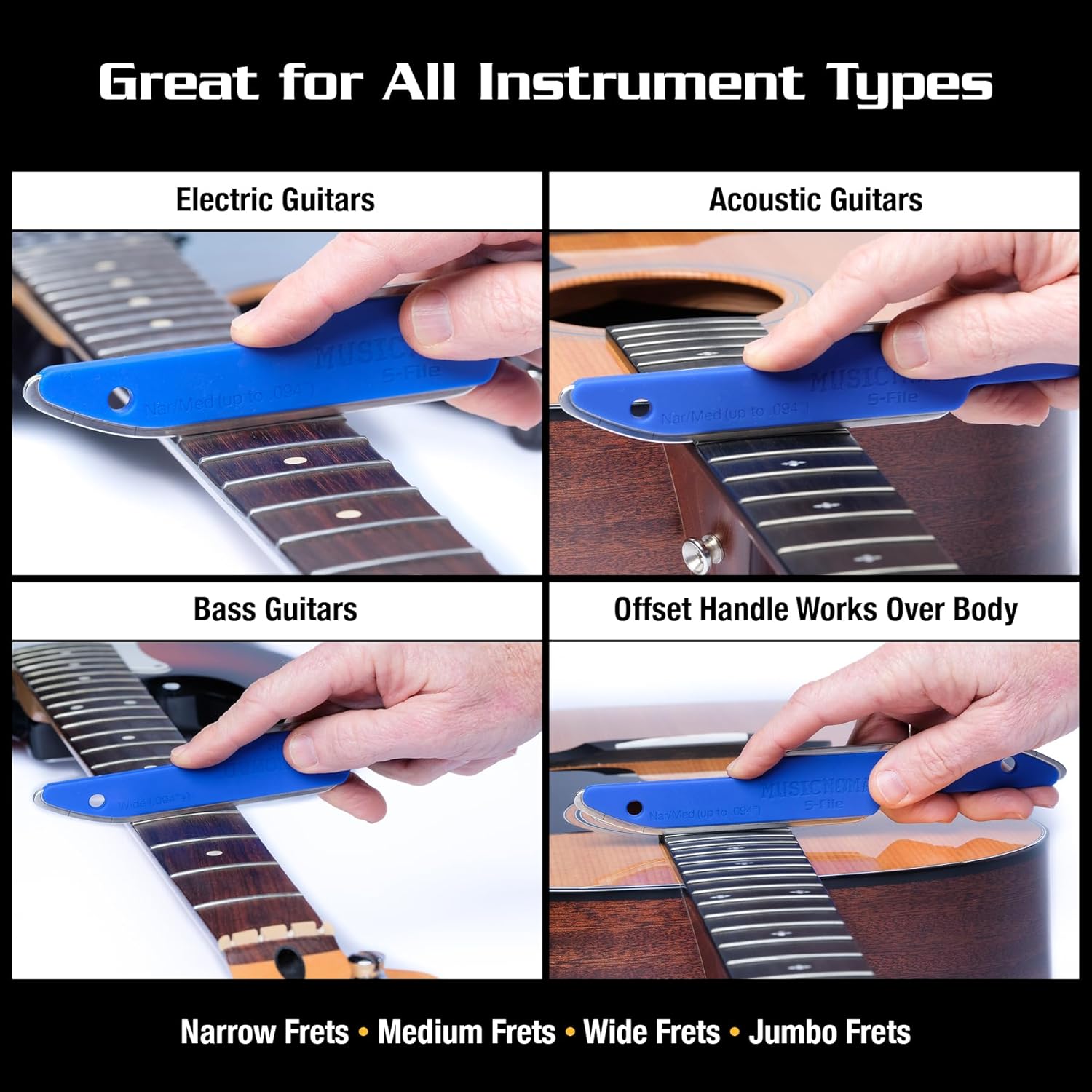 MusicNomad MN850 Diamond Coated, Safe Zone Guitar Fret Crowning File & Luthier Tool (S-File)