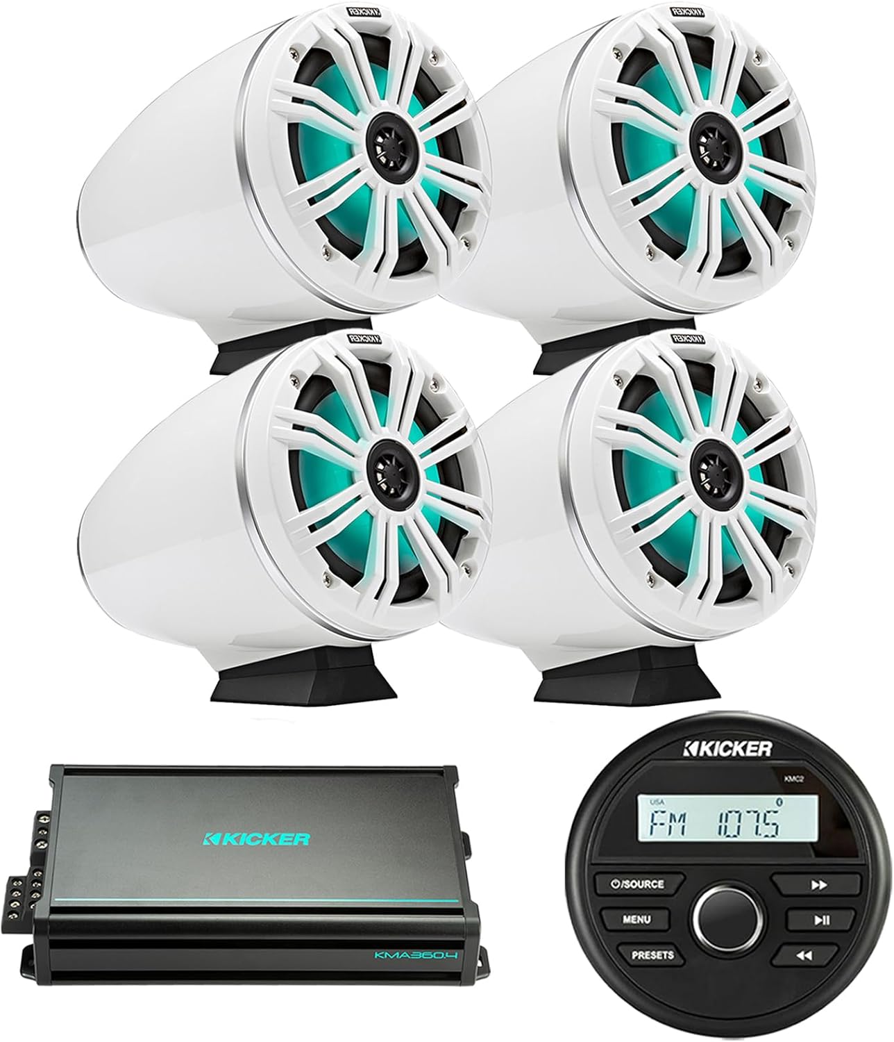 KICKER KMC2 All-Weather Gauge Style Bluetooth Stereo Receiver, 6.5