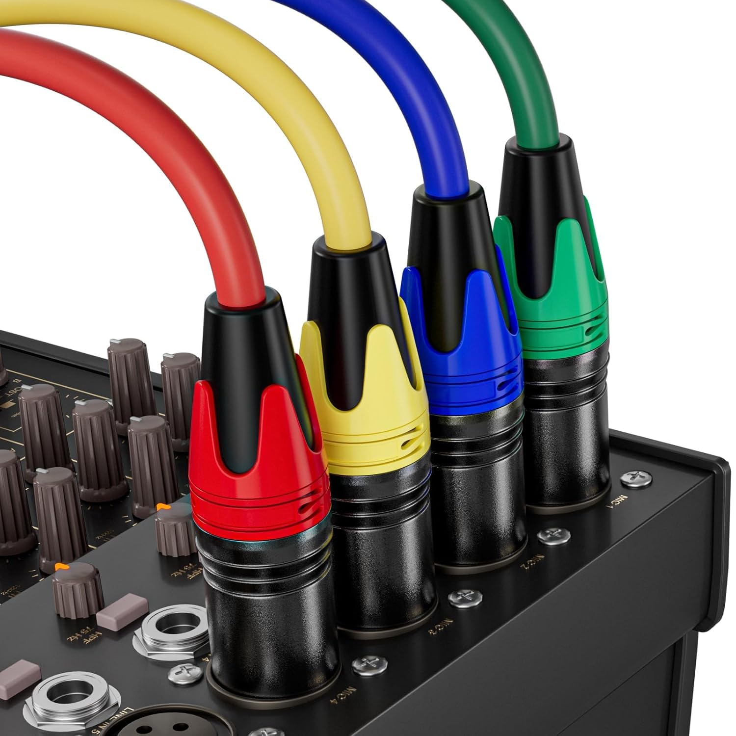 4Pack-50FT XLR Male to XLR Female Cables, Professional Balanced Microphone Lead, Extension Mic Cable Cord (Blue, Red, Blue, Yellow)
