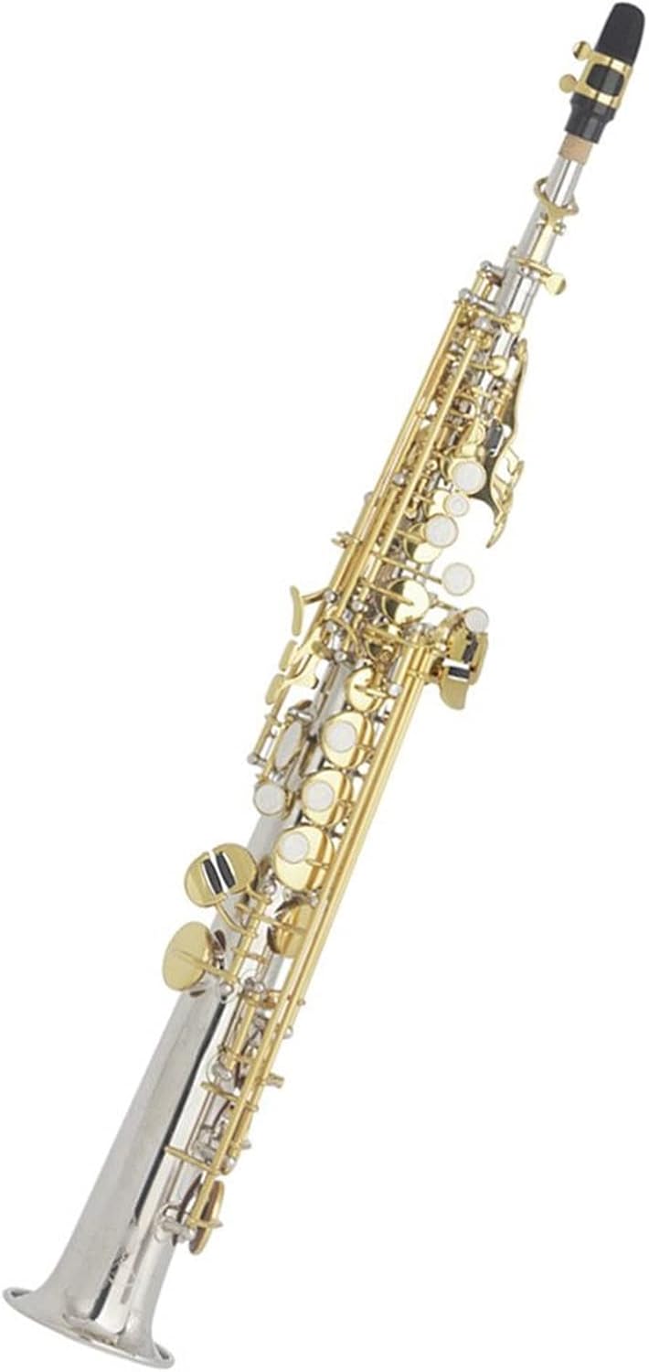 Straight Bb Saxophone Brass Silver Plated B Flat Sax Woodwind Instrument with Case Reeds Gloves (Color : 1)