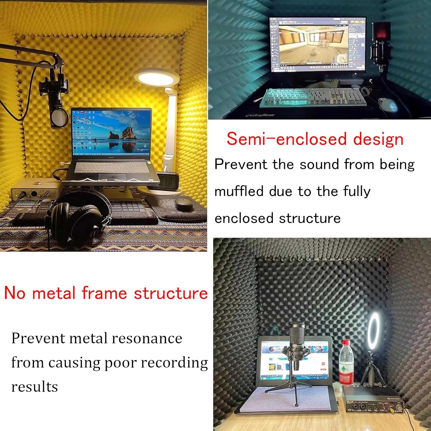 Desktop Soundproof Enclosure Foldable, Portable Recording Studio, for Microphone, Studio Singing (Grays)
