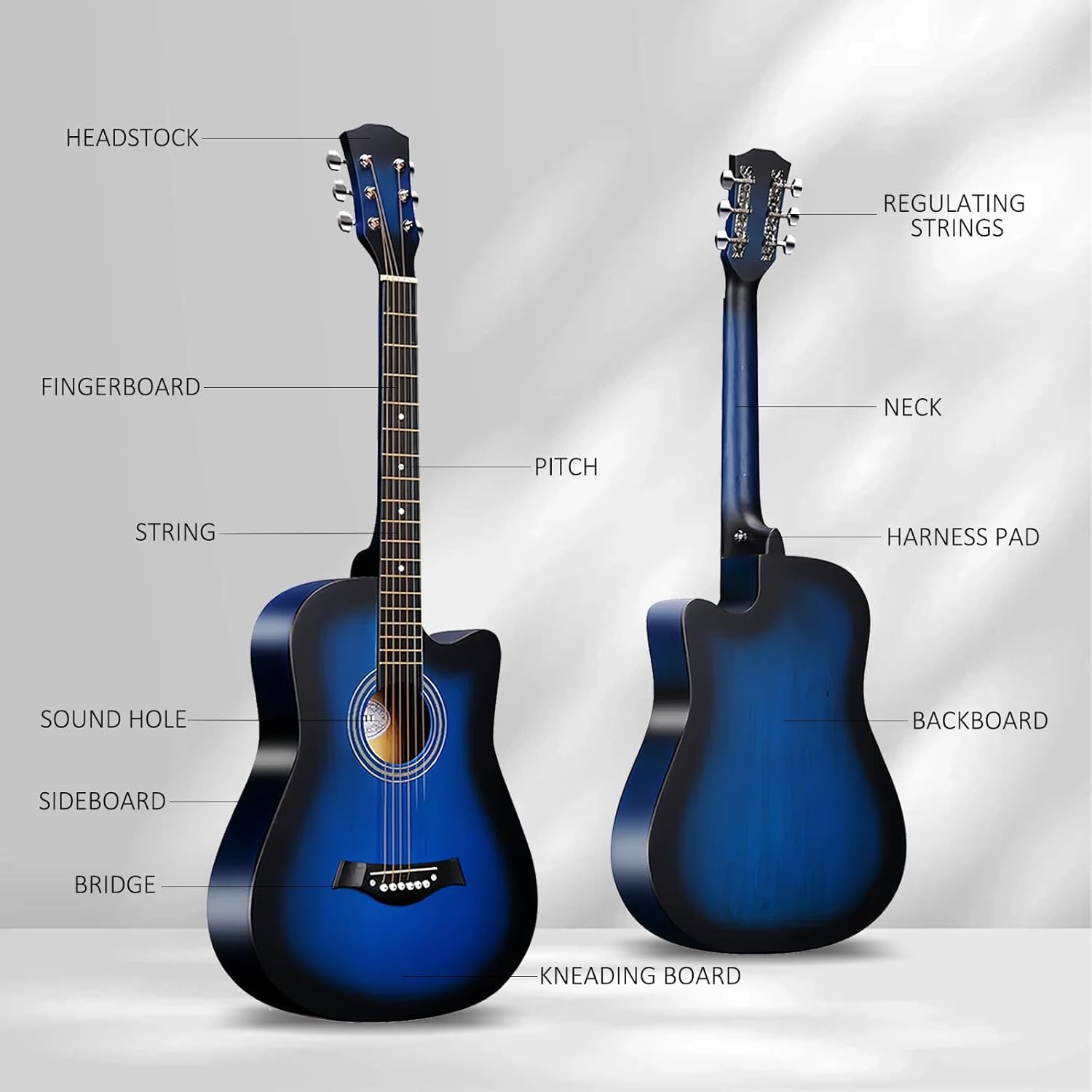 38'' Wood Acoustic Guitar for Adults, 6 Steel-String Acoustic Guitar With Guitar Bag and Beginner Kits for Beginner